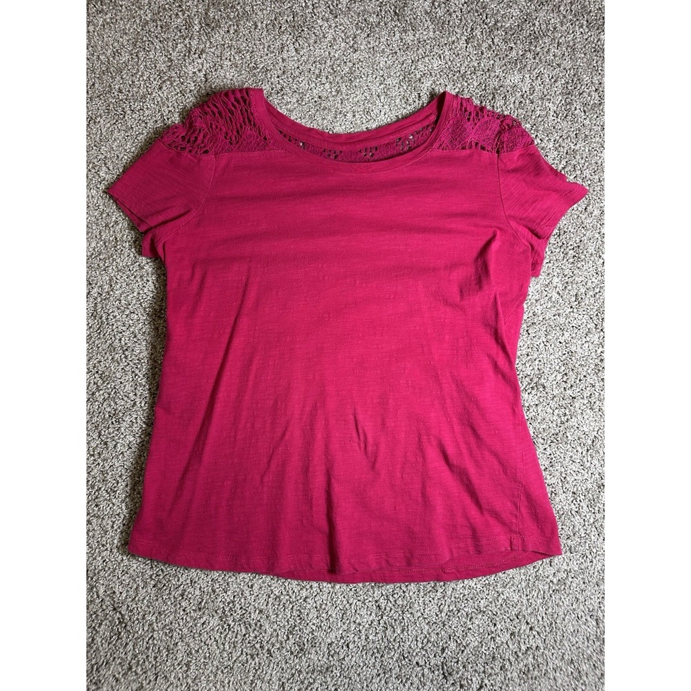 Fuschia‎ Lace Short Sleeve Top Juniper And Lime Size Large EUC